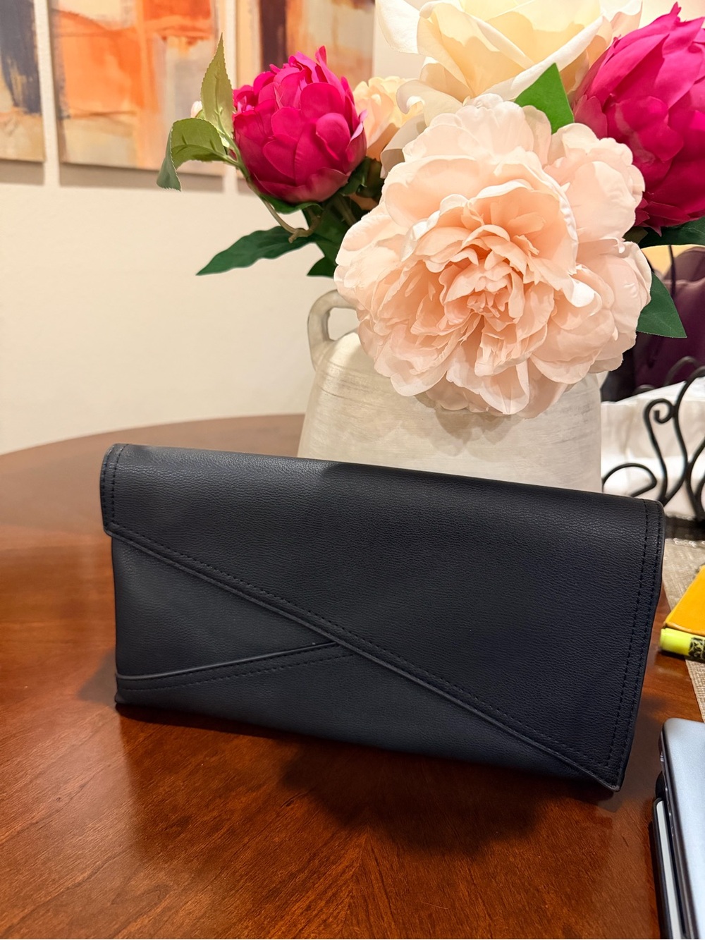 Faux Black Leather Clutch